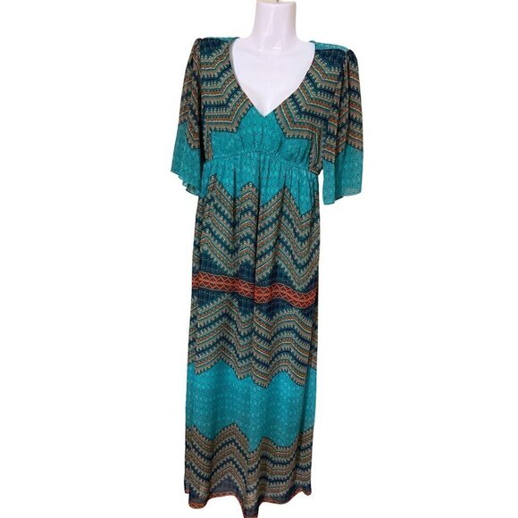 Boho‎  Chevron Maxi Dress M Beachy Beachy Lagom Lagenlook Vacation Resort - Picture 1 of 10